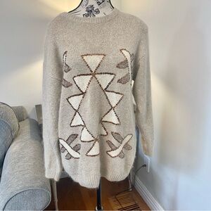 Santoria Vintage Size Medium Beige Sequin 1992 Silk and Angora Geometric Sweater
